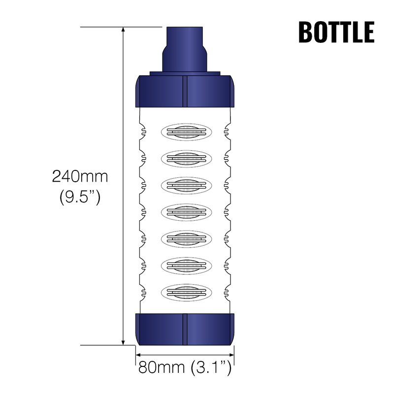 Load image into Gallery viewer, Graphic showing the dimensions of a Bottle Filter Cartridge