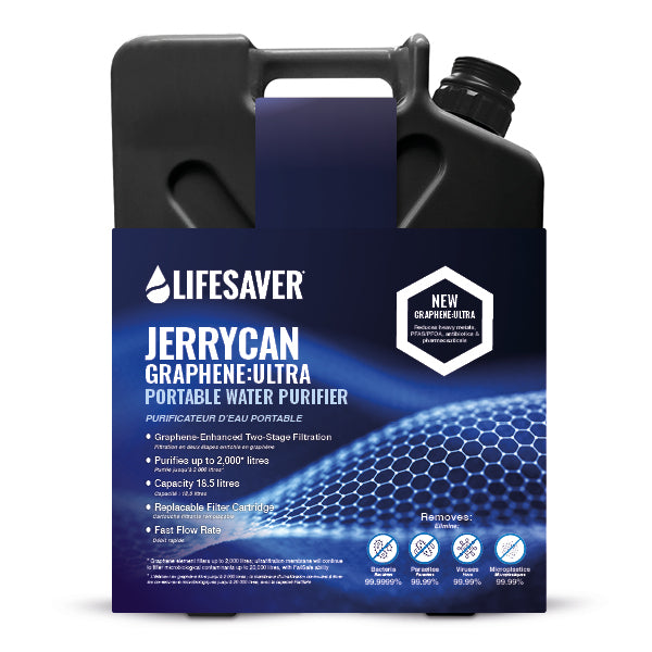 Lifesaver Jerrycan Graphene-Ultra portable water purifier on a white background