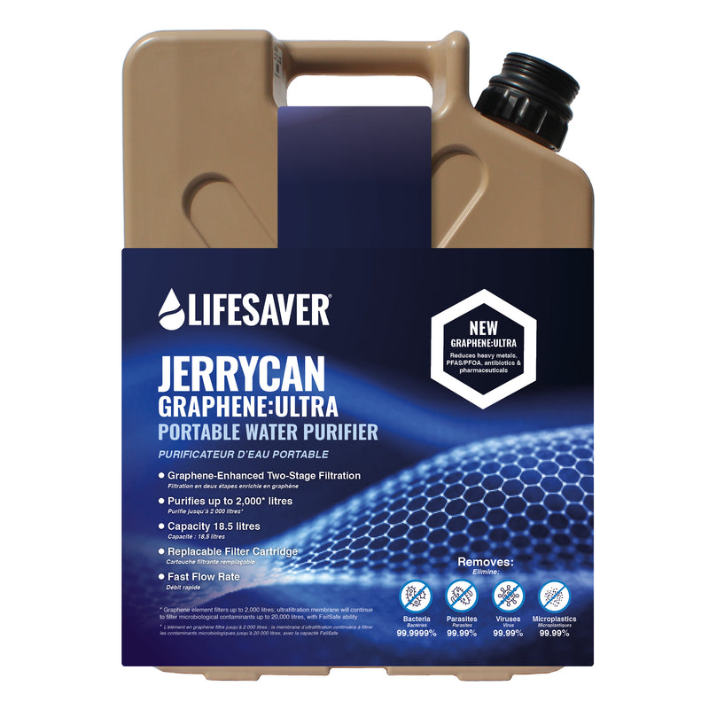 Cargue la imagen en el visor de la galería, Tan Lifesaver Jerrycan Graphene-Ultra portable water purifier on a white background
