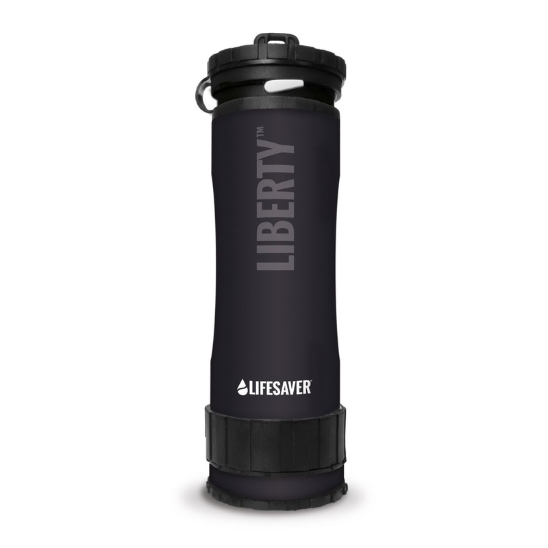 Cargue la imagen en el visor de la galería, Black water bottle with &#39;Lifesaver&#39; branding on a white background
