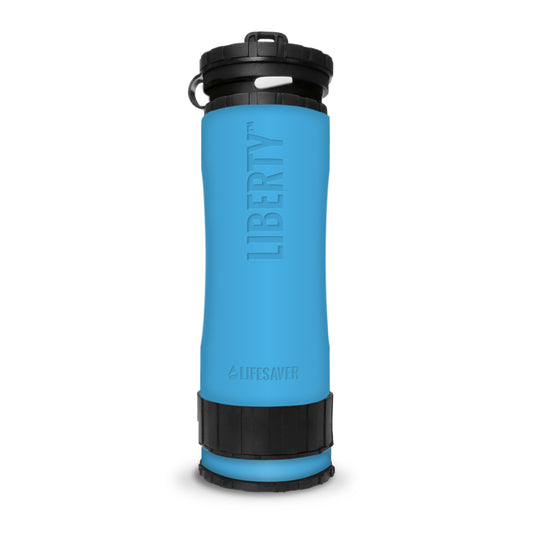 Blue LifeSaver Liberty bottle with protective silicone sleeve