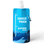 Blue squeeze pouch with 'Lifesaver Lifeline' branding on a white background